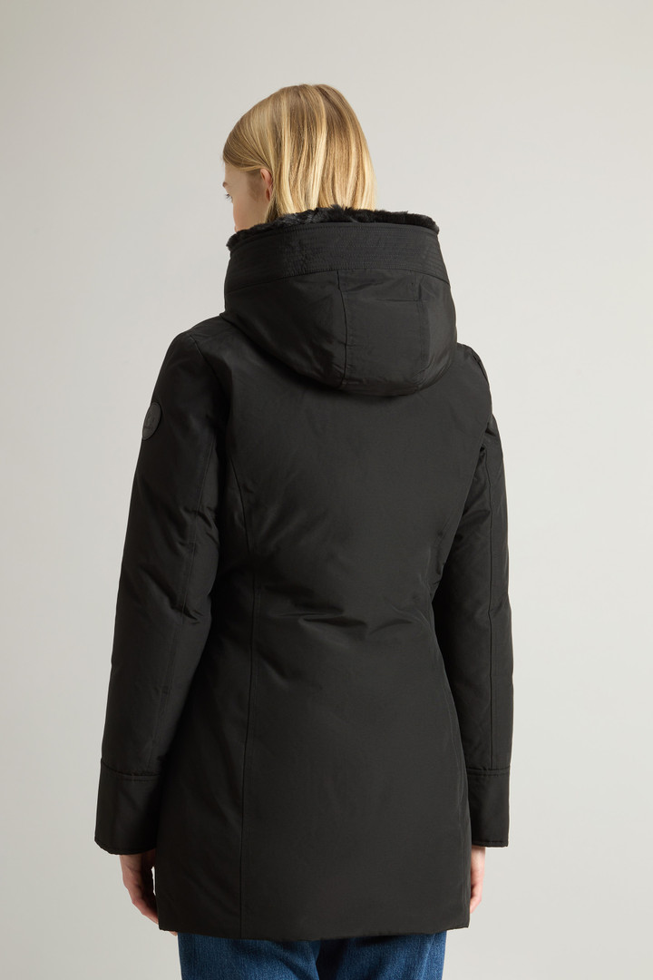 Boulder Parka in Ramar Cloth with Hood and Detachable Faux Fur Trim Black photo 3 | Woolrich