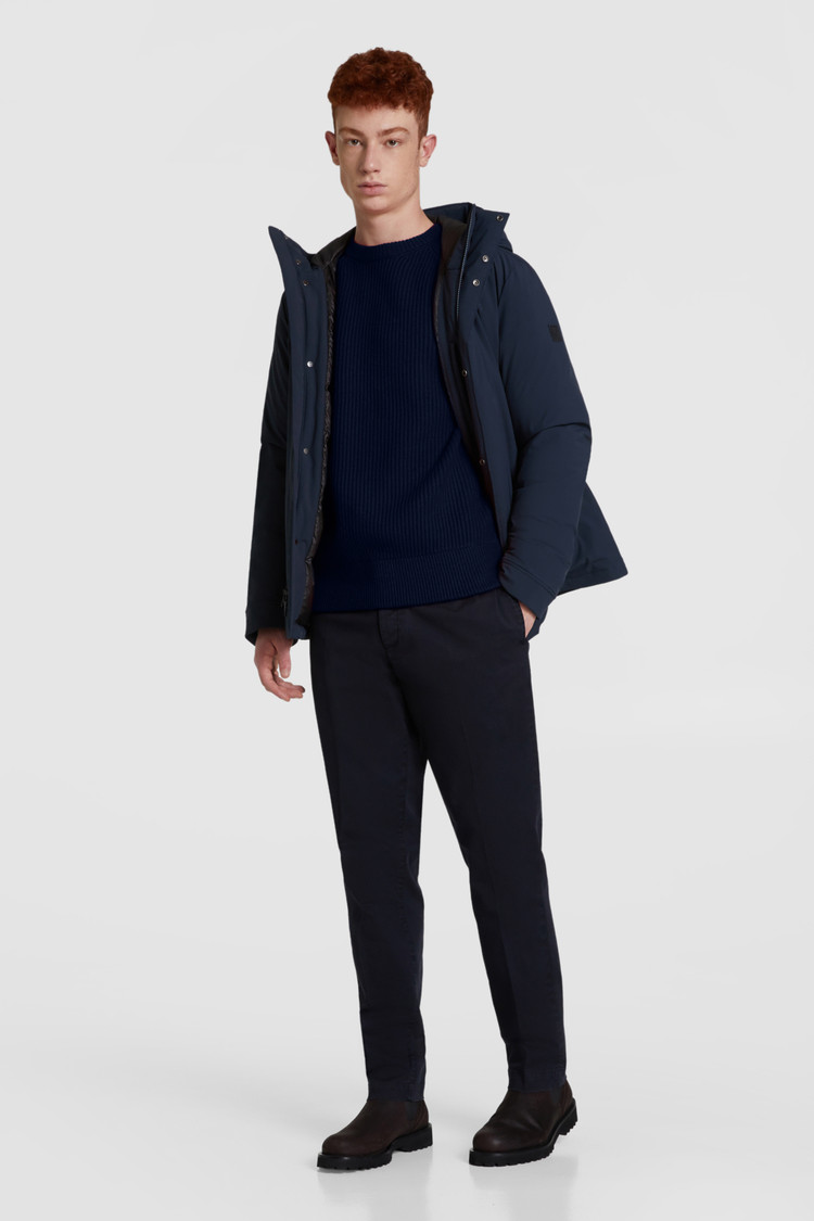 Rib-stitched wool crewneck sweater