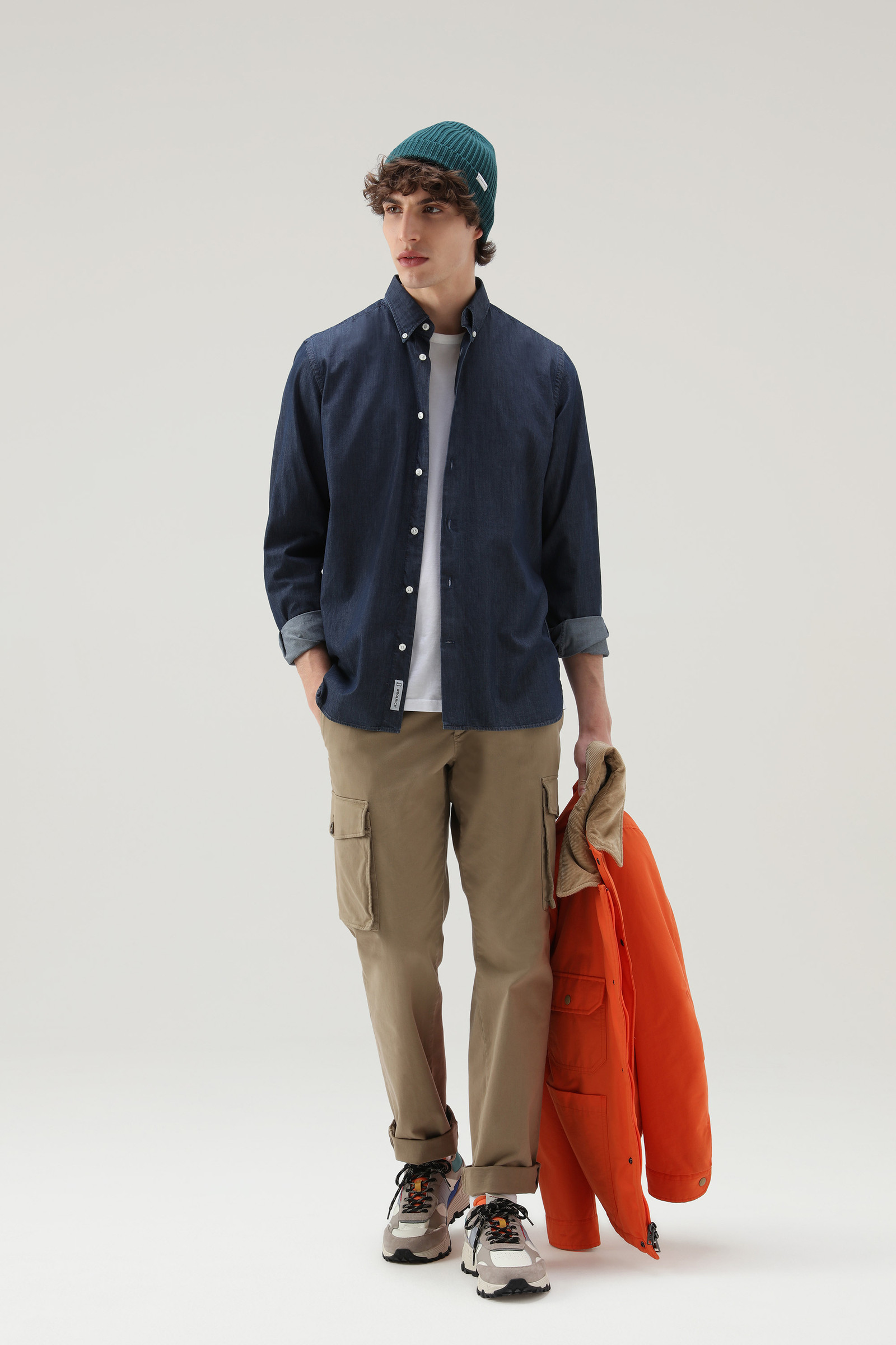 Shirt in Pure Cotton Chambray Blue | Woolrich USA