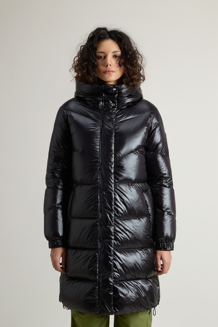 Long glossy puffer coat sale