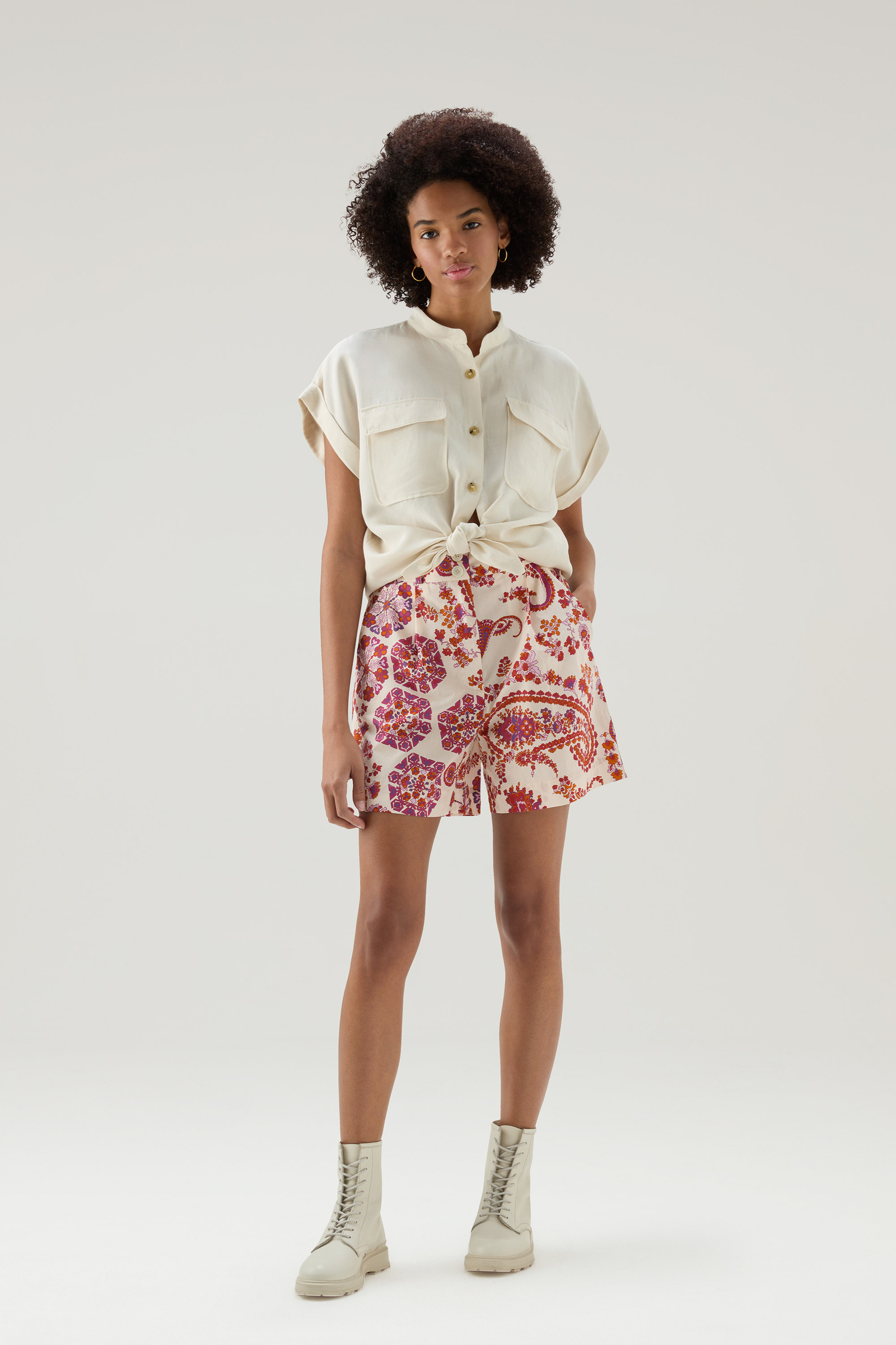 Blusa de manga corta de mezcla de lino blanco photo 2 | Woolrich