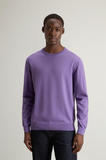 Crewneck Sweater in Pure Cotton with Embroidered Logo Purple | Woolrich