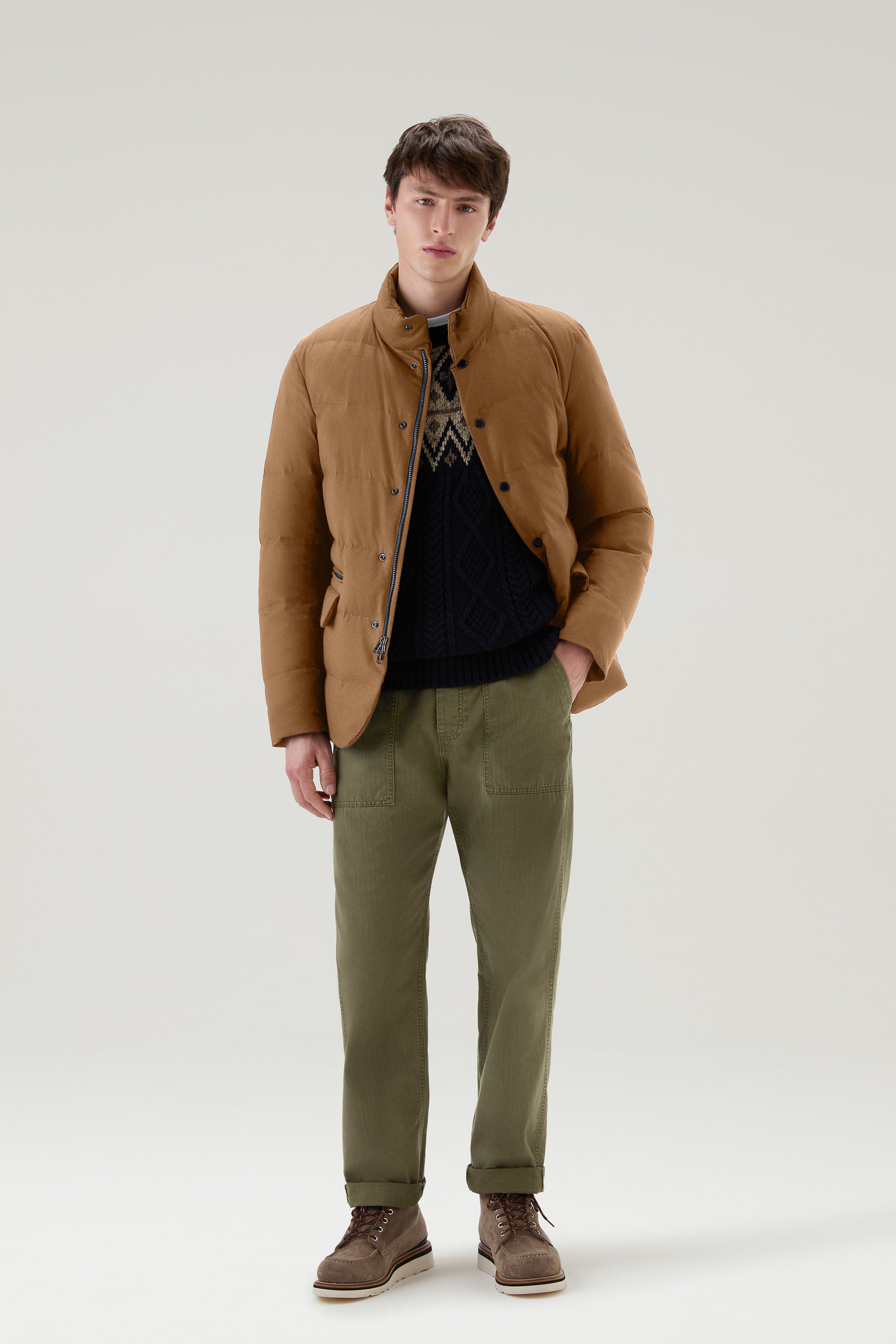 Woolrich Men's Blazer in Vitale Barberis Canonico Virgin Wool Flannel - Brown - Formal Jackets