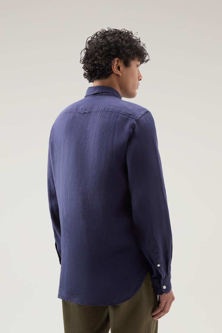Overhemd van achteraf geverfd, zuiver linnen Blauw photo 3 | Woolrich