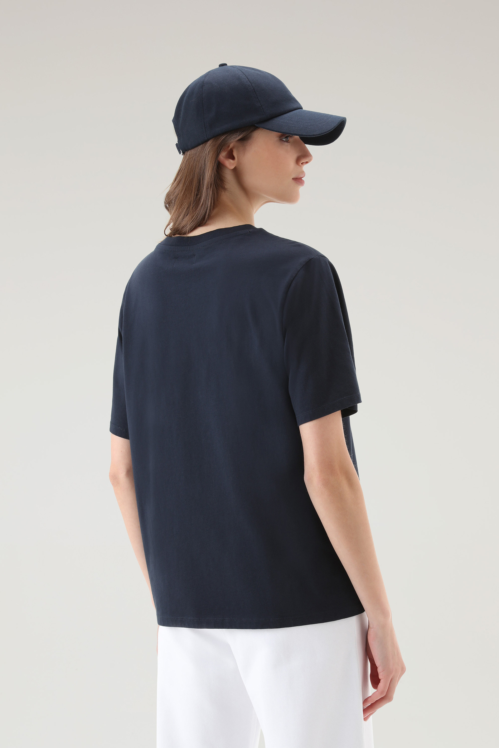 Embroidered Logo T-shirt in Pure Cotton Blue photo 3 | Woolrich