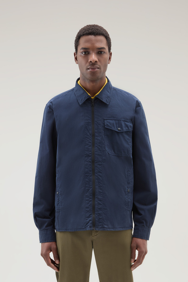 Woolrich Men Garment-Dyed Overshirt In Pure Cotton Blue Size L