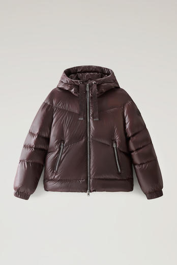 Aliquippa Short Down Jacket in Glossy Nylon Brown | Woolrich