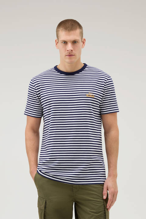 T-shirt a righe in jersey di cotone elasticizzato Blu | Woolrich