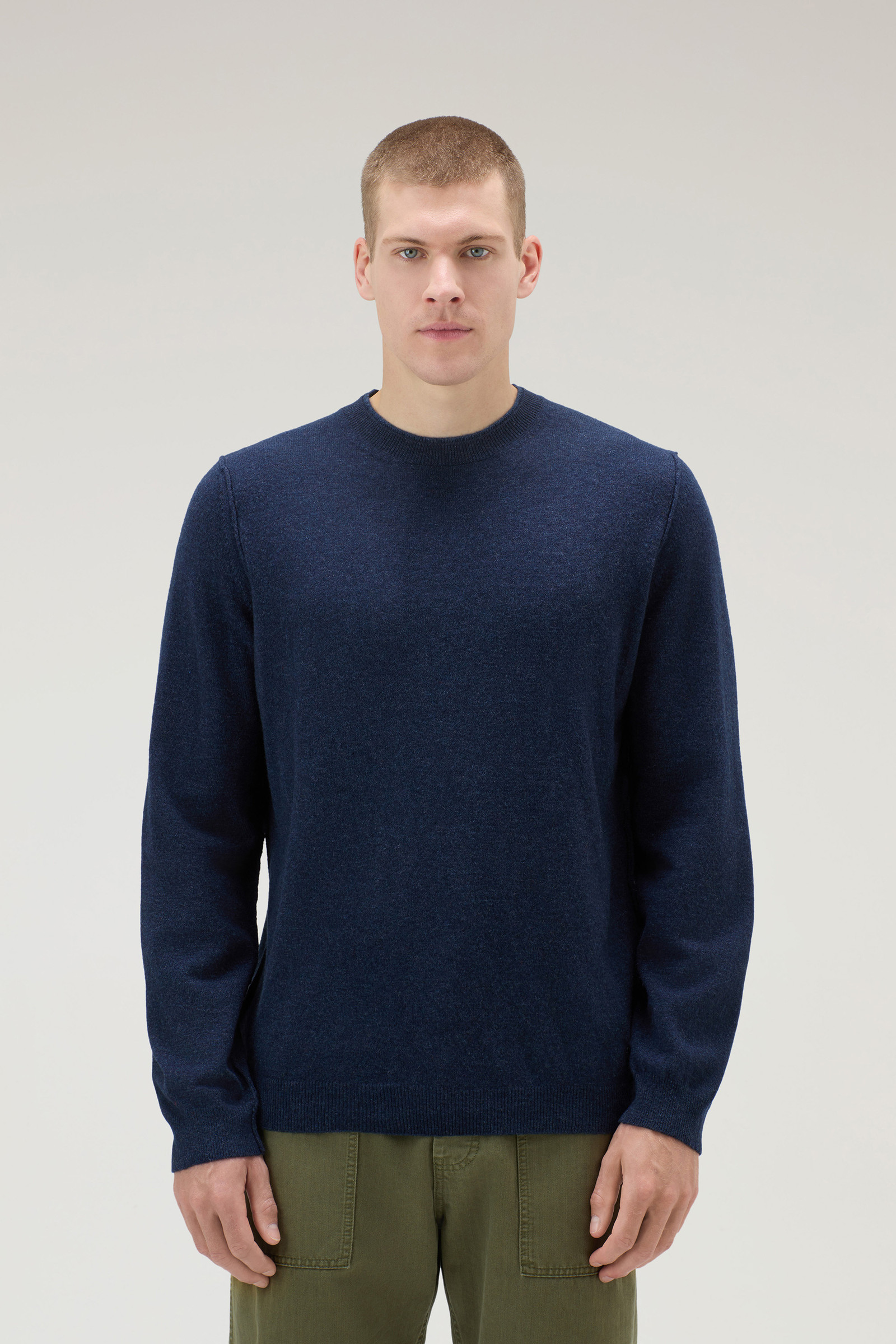 Crewneck Sweater in Merino Wool Blend Blue | Woolrich USA