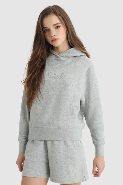 Fleece Hoodie with Embroidered Vintage Logo Grey | Woolrich