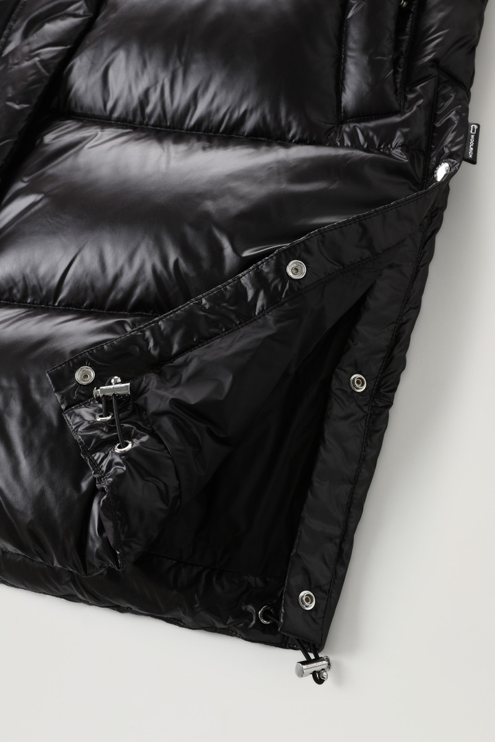 Aliquippa Long Down Jacket in Glossy Nylon with a Drawstring Waist Black photo 4 | Woolrich