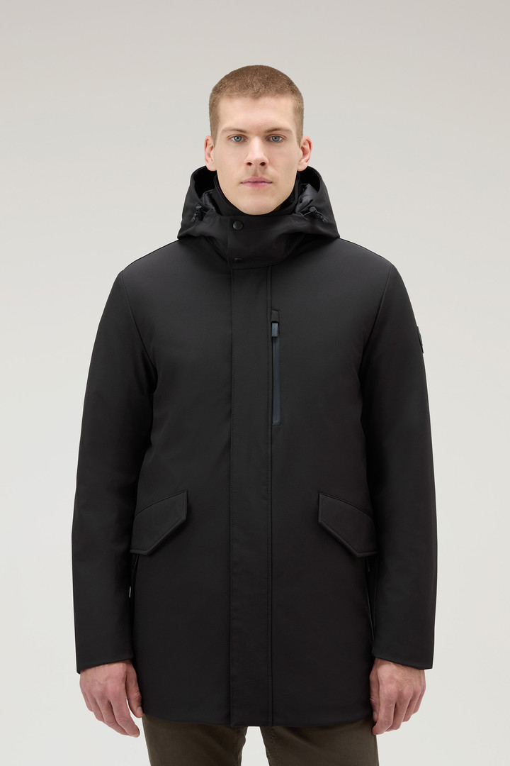 Woolrich Men Barrow Mac Coat In Tech Softshell Black Size 3XL