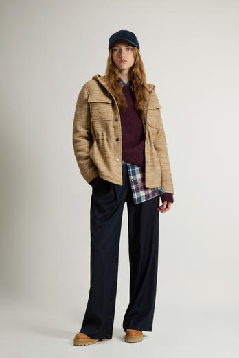 Overshirt with Hood in Italian Wool Blend Beige | Woolrich