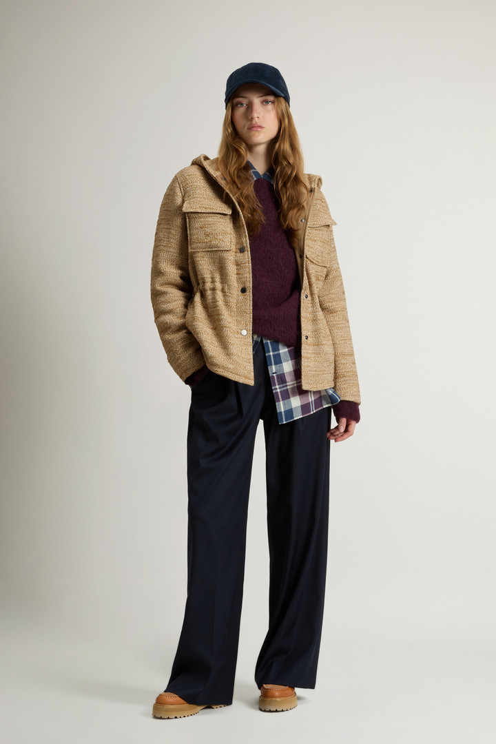 Woolrich Donna Giacca a camicia in misto lana italiana con cappuccio Beige Taglia XL