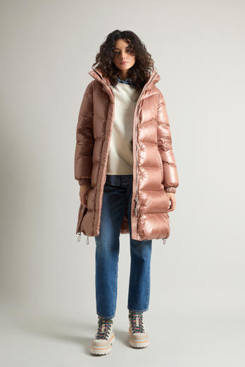 Lange Aliquippa Daunenjacke aus glänzendem Nylon Braun | Woolrich