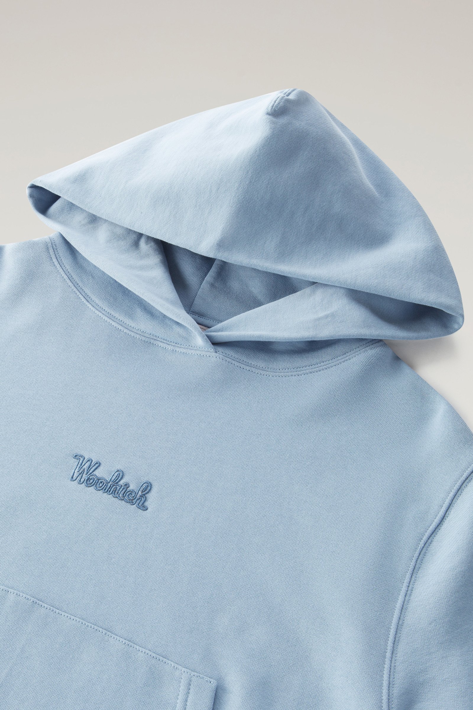 Felpa con cappuccio in puro cotone con logo ricamato blu photo 6 | Woolrich