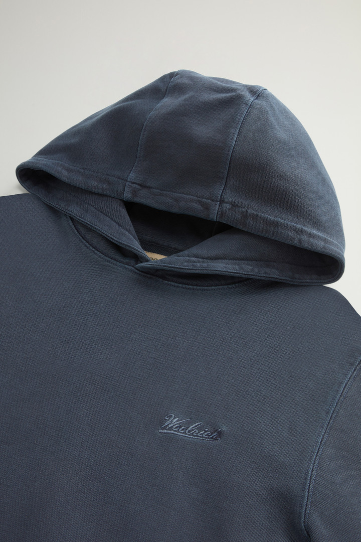 Felpa con cappuccio in puro cotone tinta in capo con logo ricamato Blu photo 6 | Woolrich