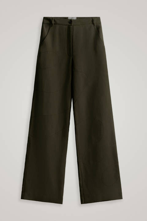 Pantalon à jambes larges en lin mélangés avec broderies - Daniëlle Cathari / Woolrich Vert photo 2 | Woolrich