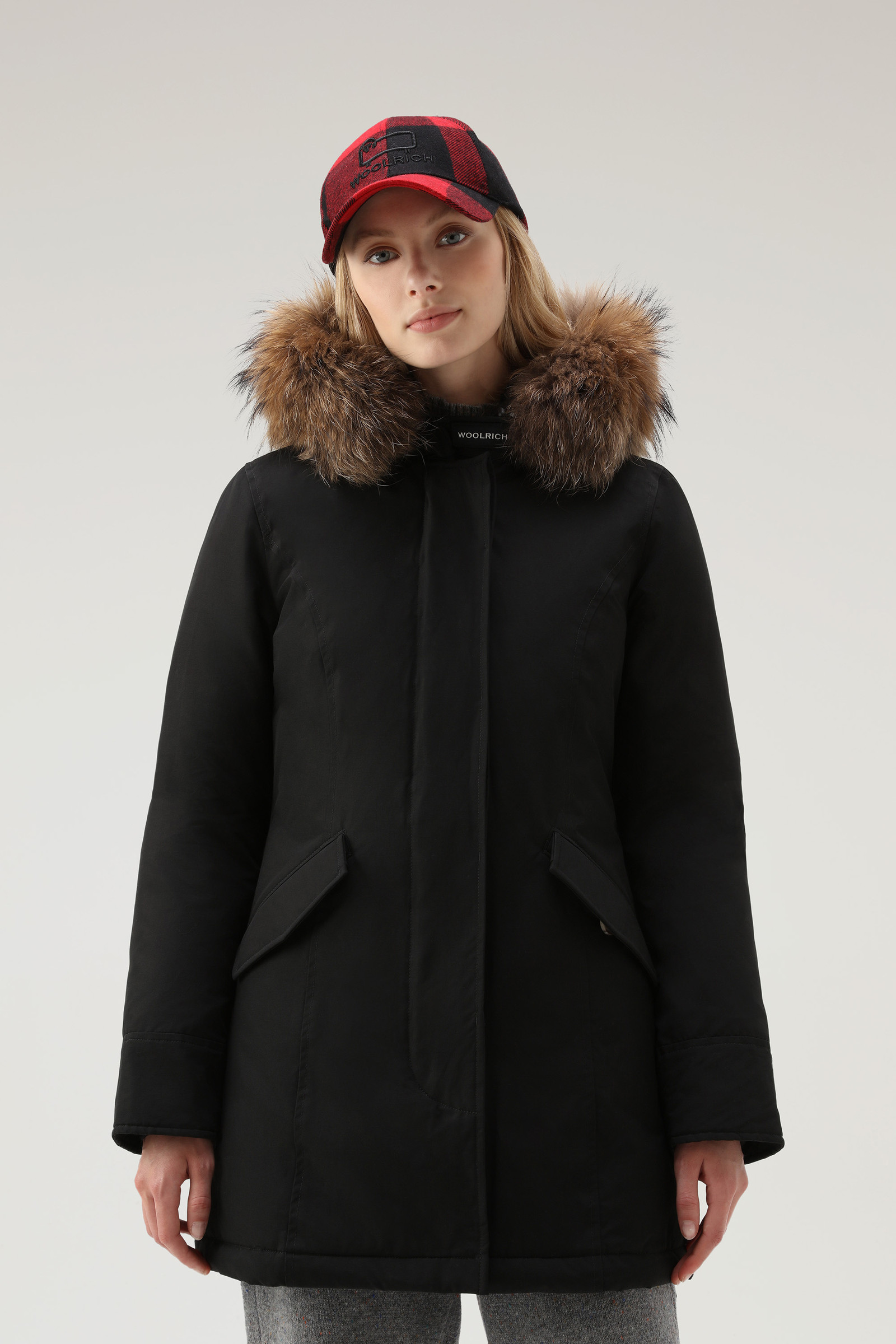 Women's Arctic Parka in Ramar Cloth with Detachable Fur Trim Black ...