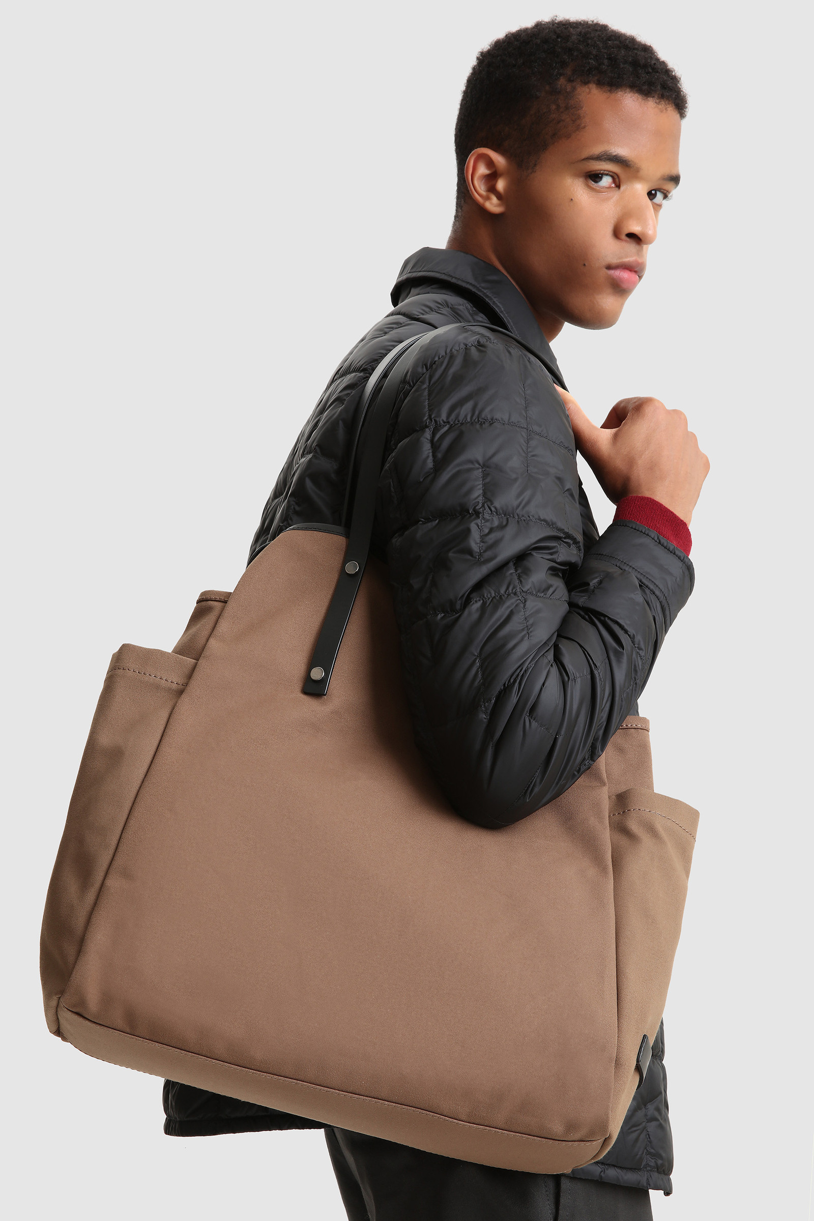 British Millerain Canvas Tote Bag with Leather Handles Brown photo 6 | Woolrich