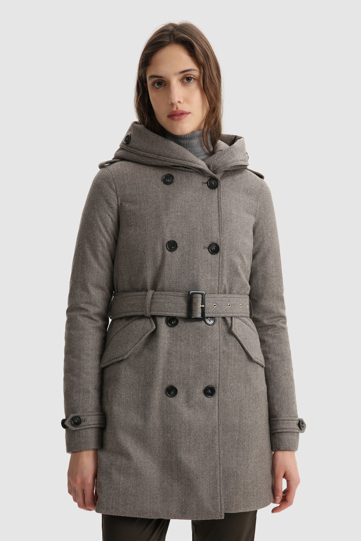 Trench Coat In Italian Virgin Wool, Grey Winter Trench Coat Womens
