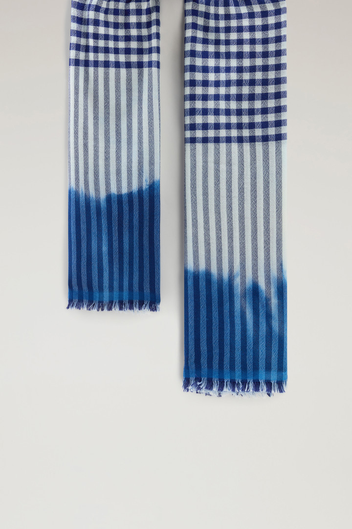 Wool and Cotton Blend Scarf with Micro-Check Pattern Blue photo 2 | Woolrich
