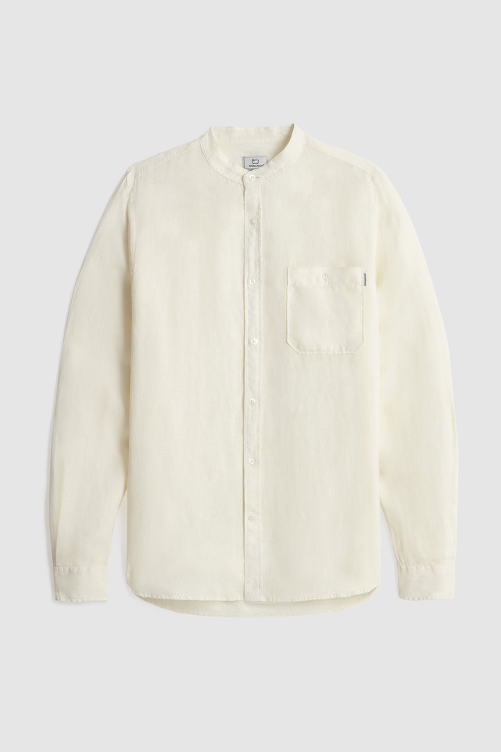 Garment-dyed Pure Linen Shirt with Band Collar White photo 4 | Woolrich