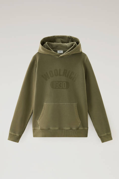Sweat-shirt à capuche 1830 teint en pièce en pur coton Vert photo 2 | Woolrich