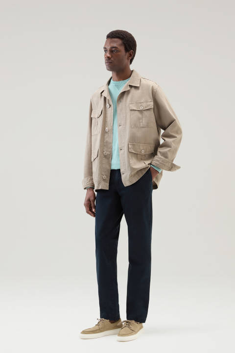 Garment-Dyed Safari Shirt Jacket in Cotton-Linen Blend Beige | Woolrich