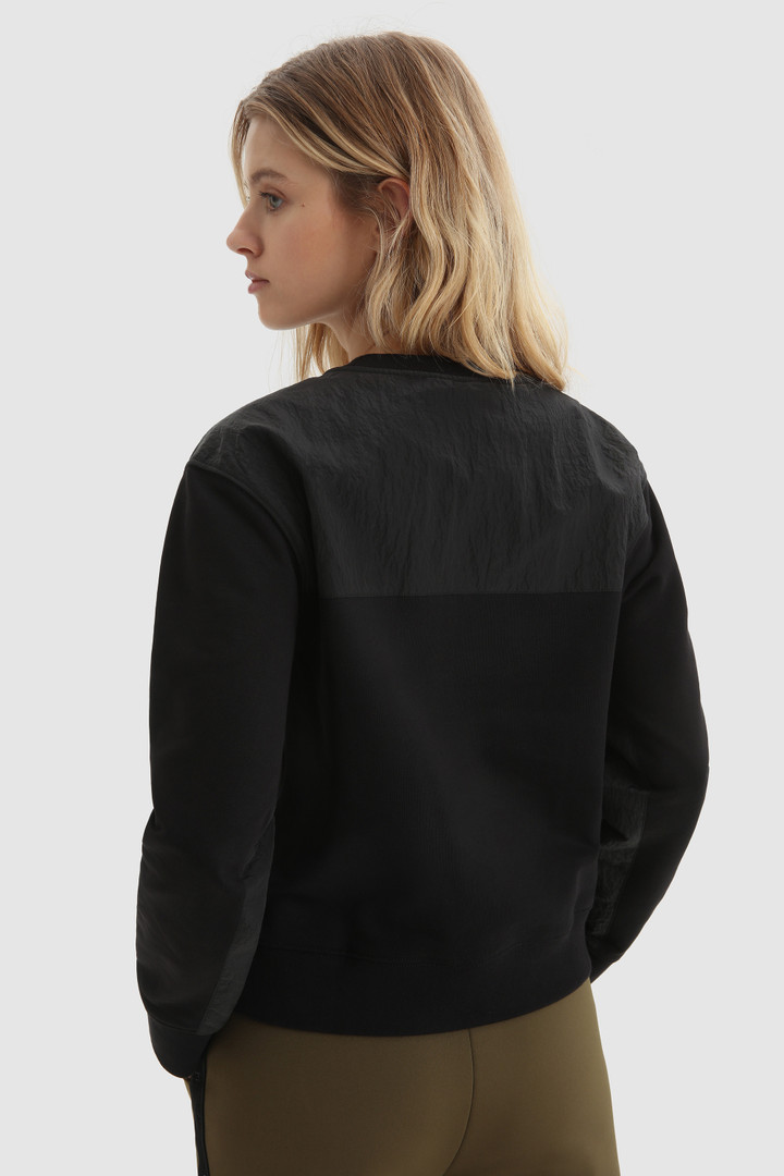 Sweat en coton avec détails en nylon froissé noir photo 3 | Woolrich
