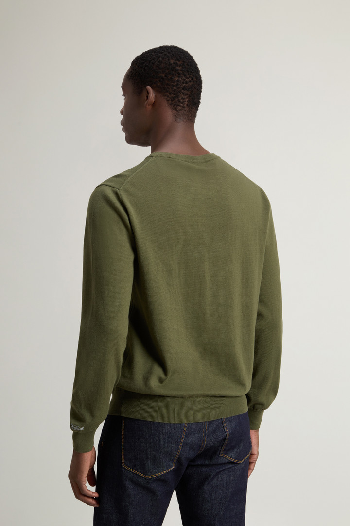 Crewneck Sweater in Pure Cotton with Embroidered Logo Green photo 3 | Woolrich