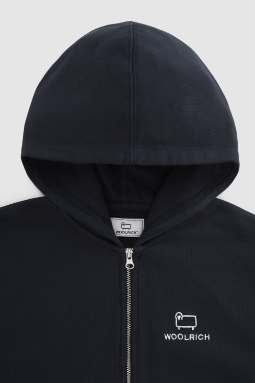 Felpa da bambino con cappuccio e logo ricamato blu photo 2 | Woolrich