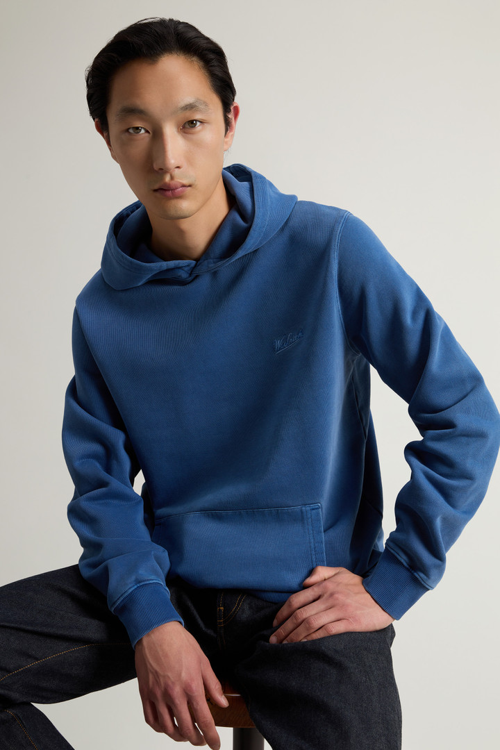 Garment-Dyed Hoodie in Pure Cotton with Embroidered Logo Blue photo 4 | Woolrich