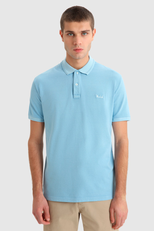 Mackinack Polo Shirt in Garment-Dyed Piquet Cotton Blue | Woolrich