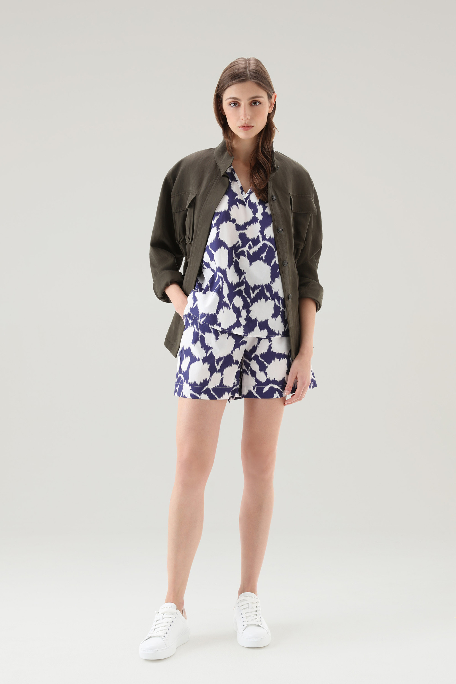 Short avec imprimé en popeline de pur coton bleu photo 2 | Woolrich