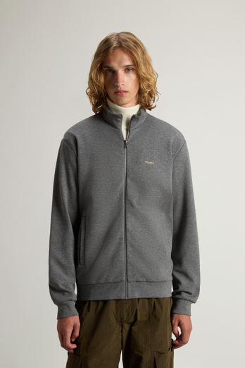 Full-Zip High Neck Sweatshirt in Cotton-Blend Interlock with Logo Gray | Woolrich