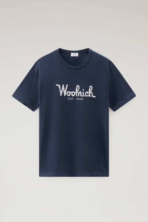 T-shirt en pur coton avec broderie Bleu photo 2 | Woolrich