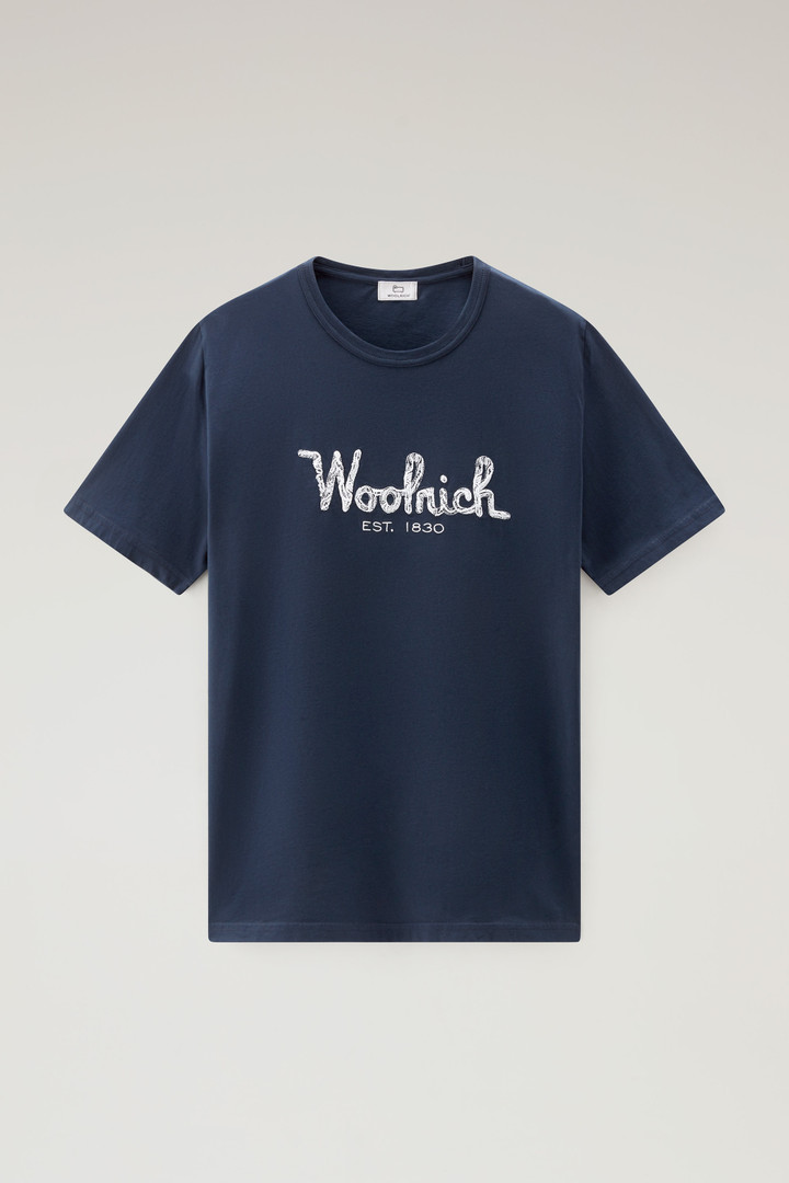 Pure Cotton Embroidered T-Shirt Blue photo 5 | Woolrich