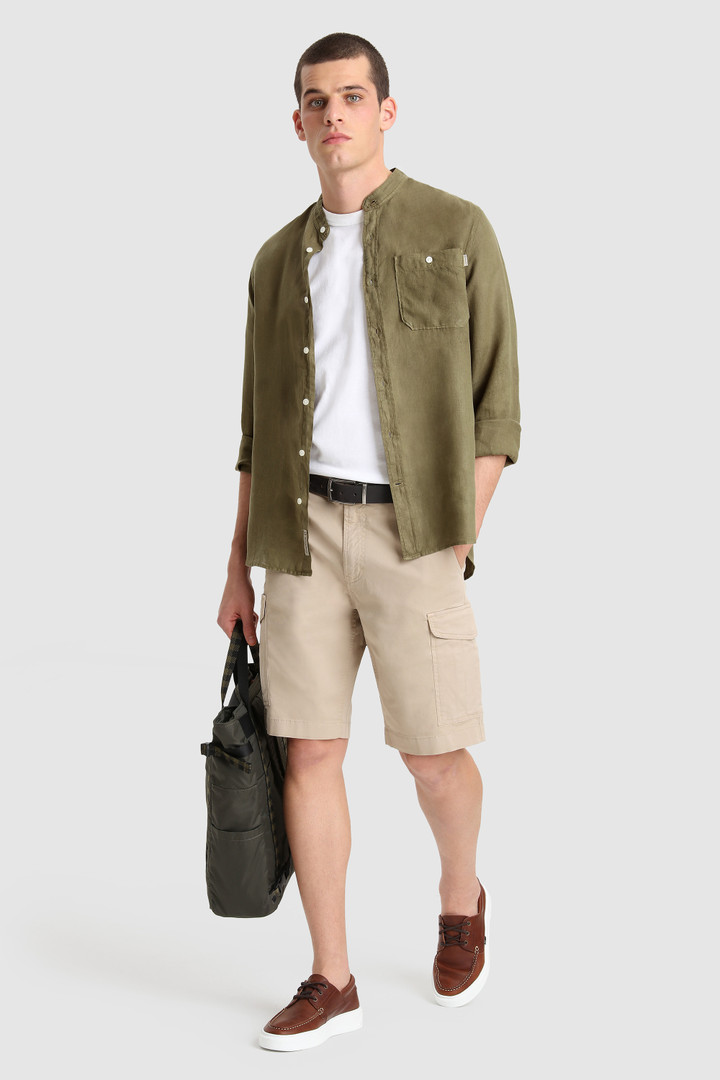 Camisa de puro lino teñida en prenda con cuello mao verde photo 2 | Woolrich