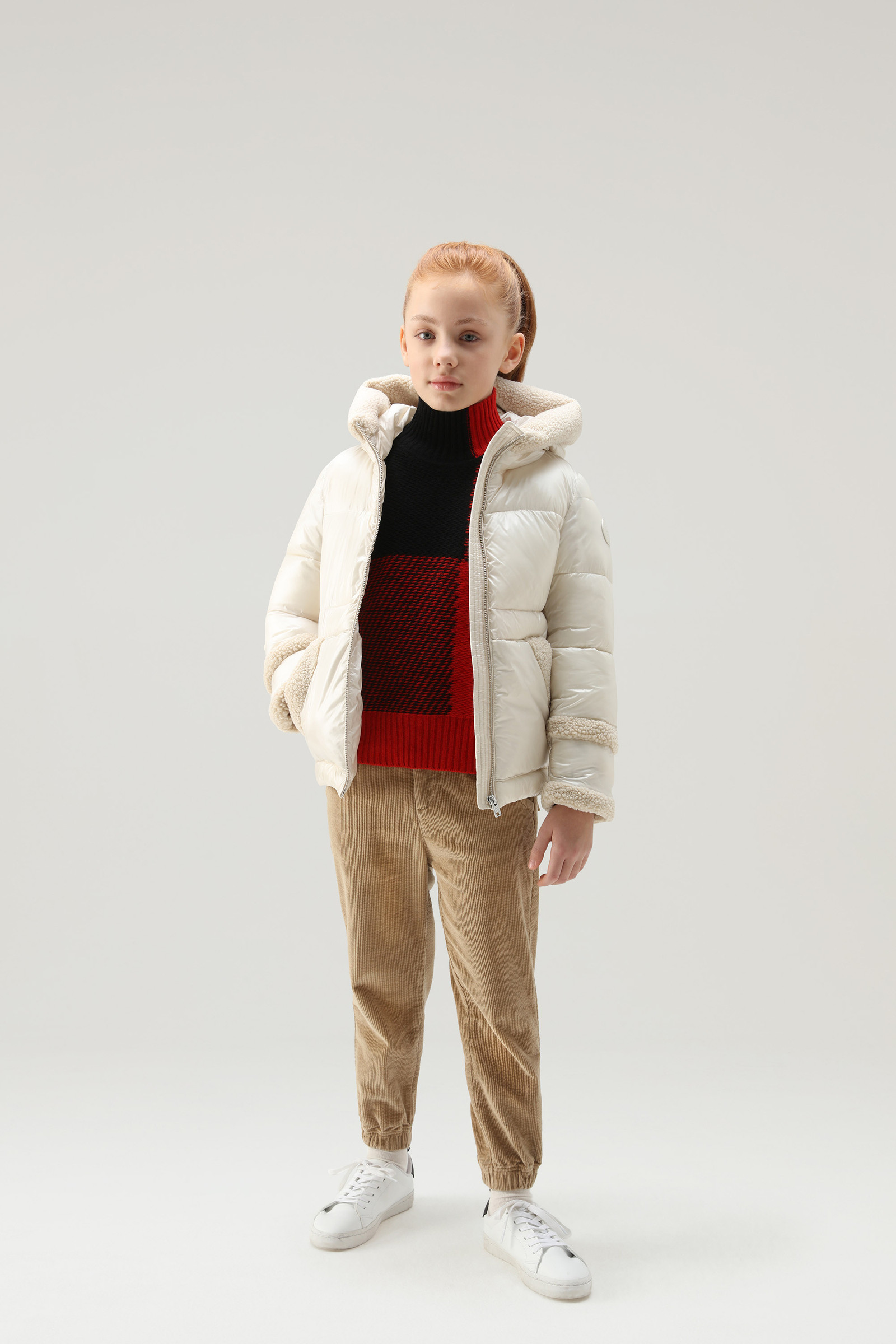 Karierter Rollkragenpullover für Mädchen aus Merinowollmischung mit Karomuster rot photo 2 | Woolrich
