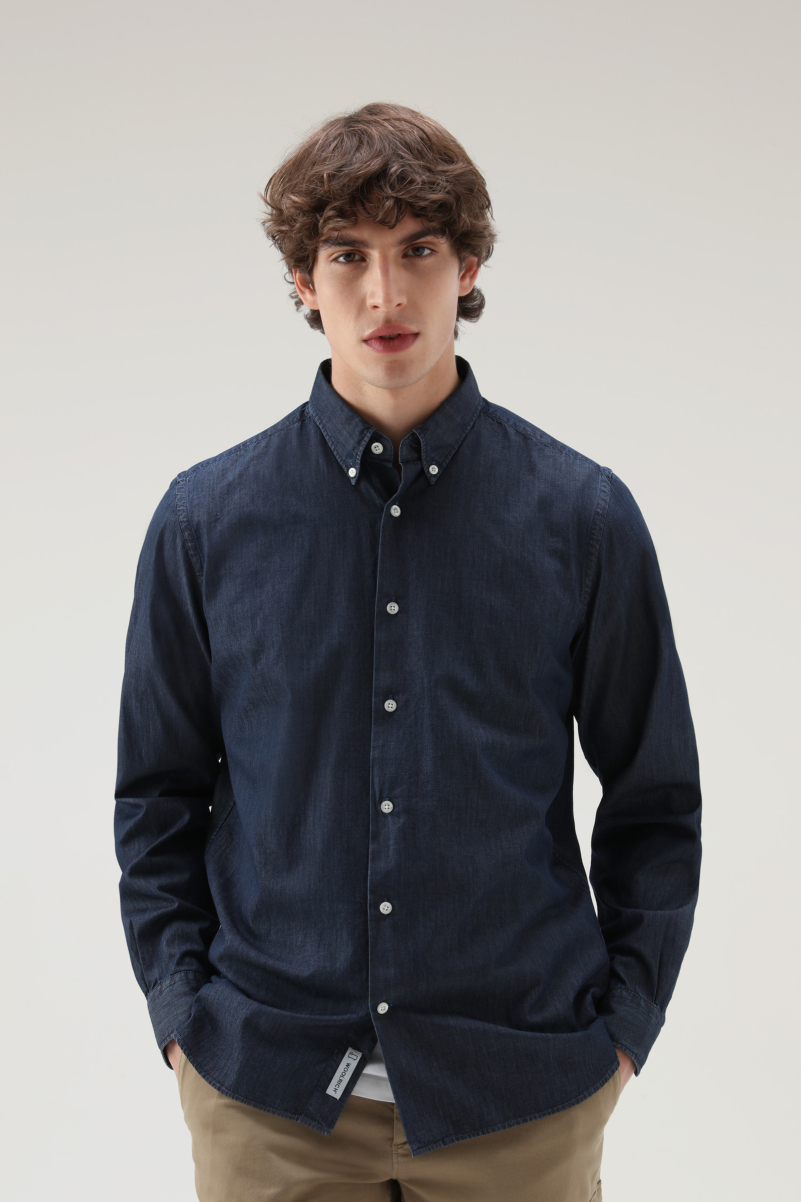 Shirt in Pure Cotton Chambray Blue | Woolrich USA