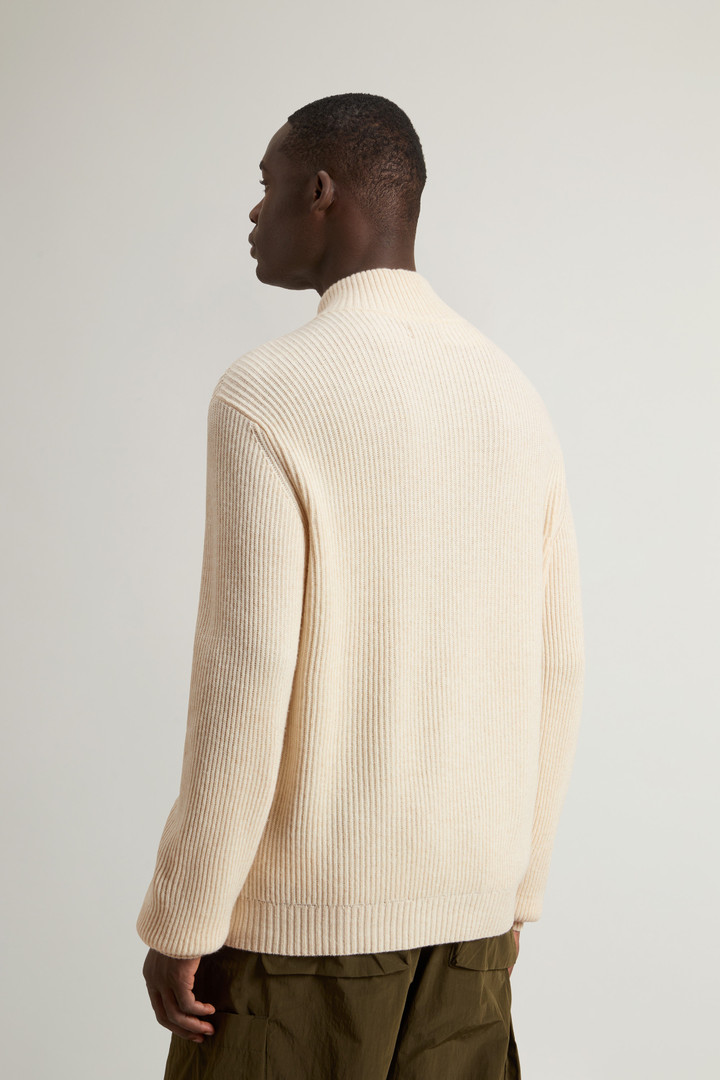 Half-Zipper Turtleneck Sweater in Wool and Cashmere Blend Beige photo 3 | Woolrich