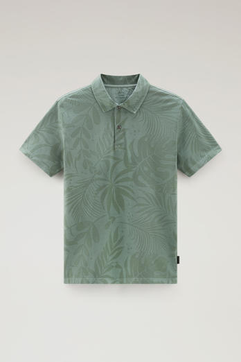 Garment-Dyed Polo Shirt in Stretch Cotton with a Tropical Print Green | Woolrich