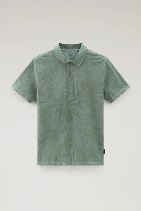 Garment-Dyed Polo Shirt in Stretch Cotton with a Tropical Print Green photo 2 | Woolrich