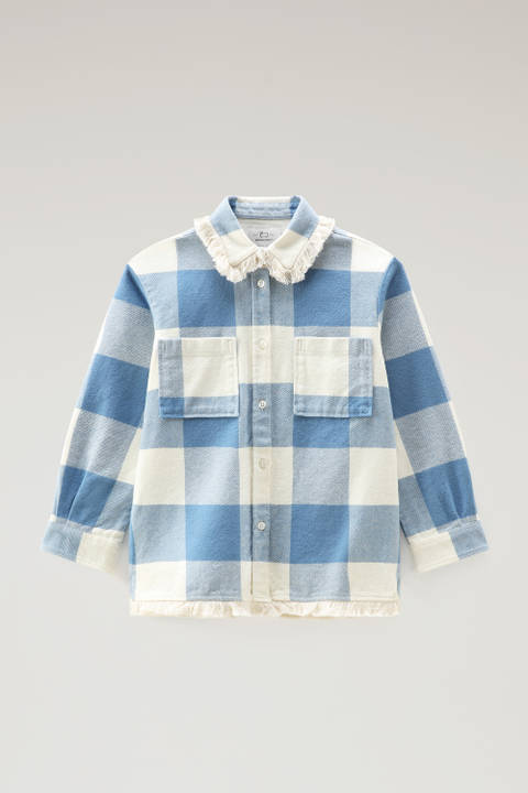 Girls' Flannel Buffalo Check Overshirt with Fringe Blue | Woolrich