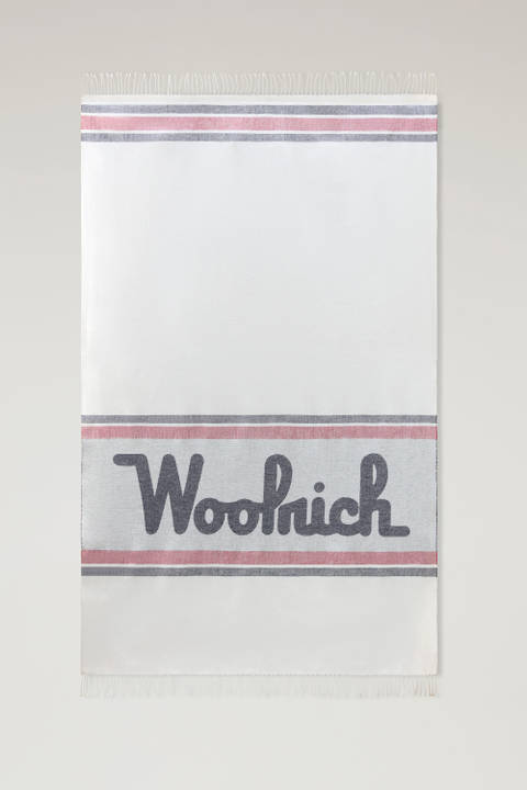 Decke aus Leinen-Baumwoll-Materialmix mit Jacquard-Logo Weiß | Woolrich