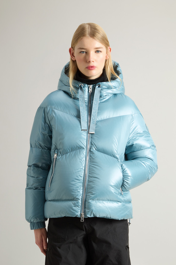 Aliquippa Short Down Jacket in Glossy Nylon Blue photo 1 | Woolrich