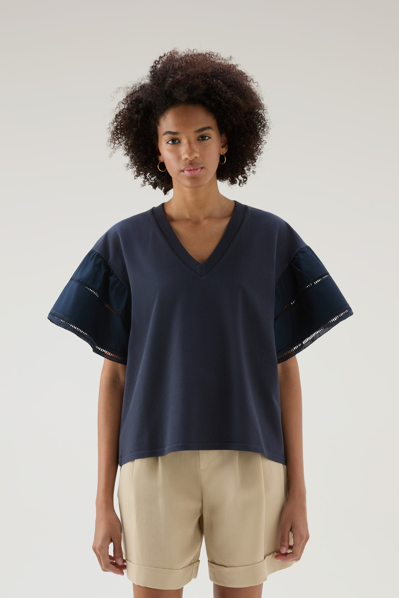 Lakeside T-shirt in Pure Cotton with Puff Sleeves Blue | Woolrich