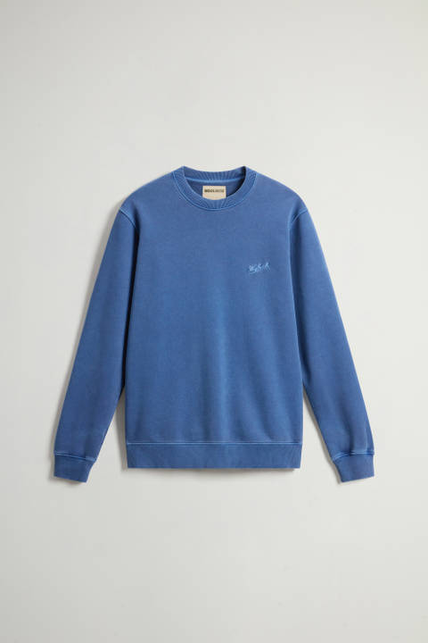 Stückgefärbtes Sweatshirt mit Rundhalsausschnitt aus reiner Baumwolle mit aufgesticktem Logo Blau photo 2 | Woolrich