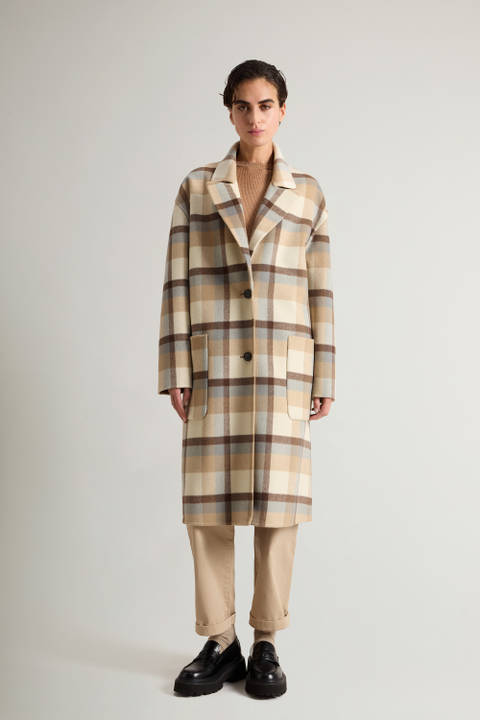 Coat in Pure Virgin Wool with Checked Pattern Beige | Woolrich